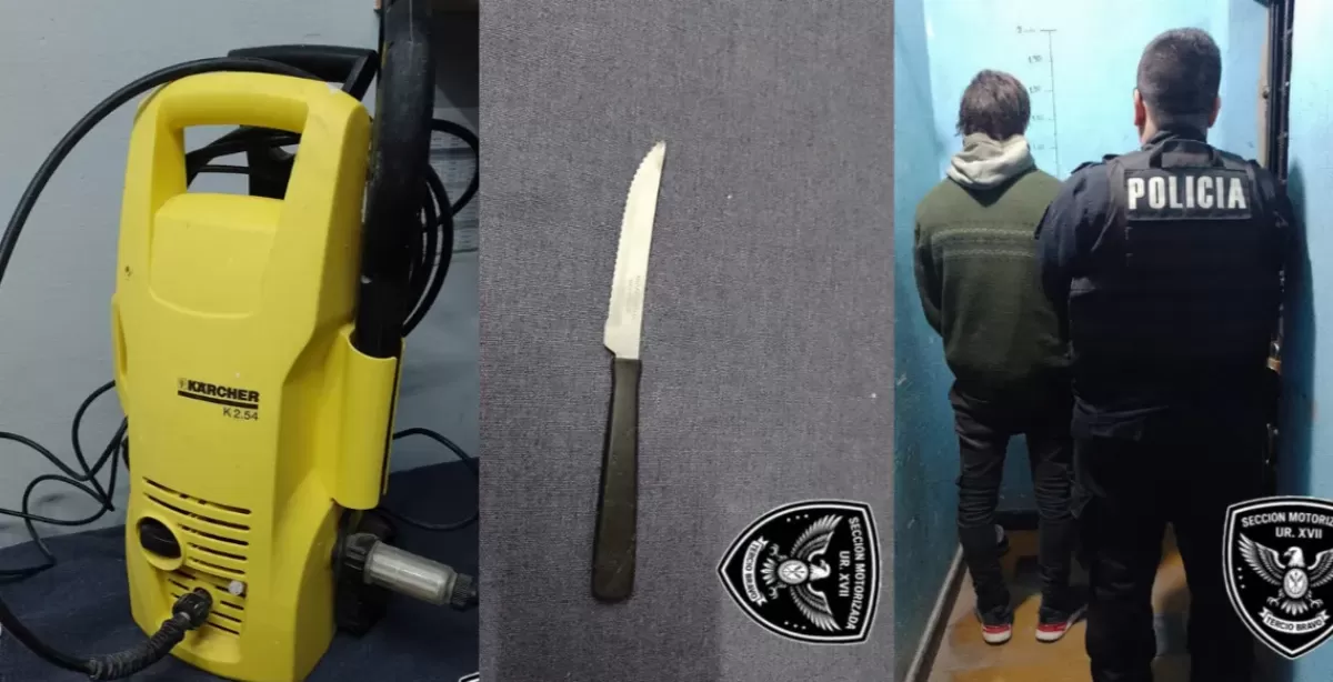 Beltrán: caminaba con una hidrolavadora al hombro y un cuchillo en la cintura y fue detenido 