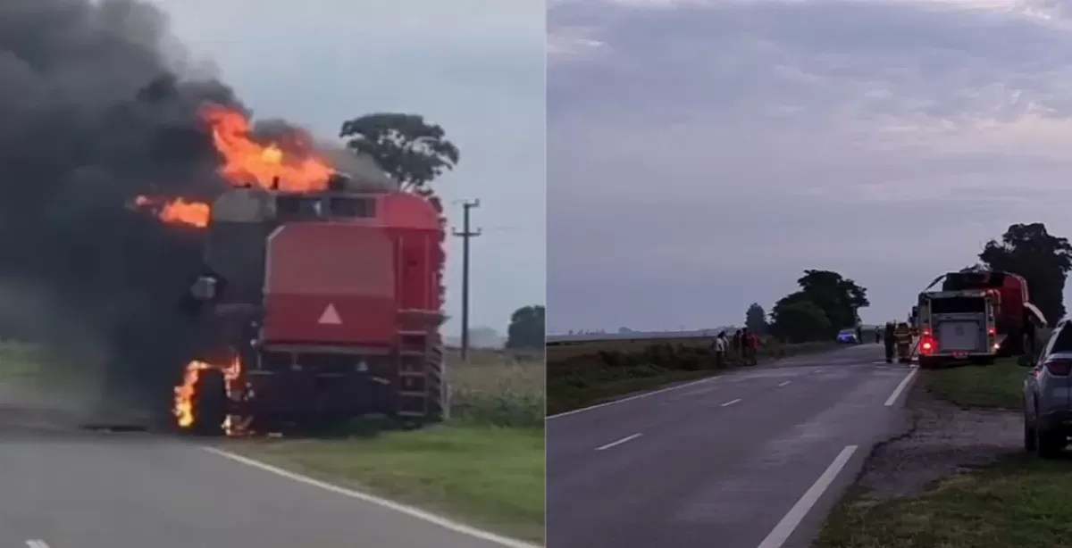 Se incendió una cosechadora sobre la Ruta Provincial 65 a la altura de Monje 
