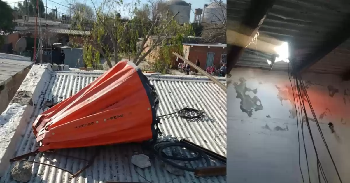 Se desprendió el balde de un helicóptero y destrozó el techo de una vivienda de Puerto San Martín 