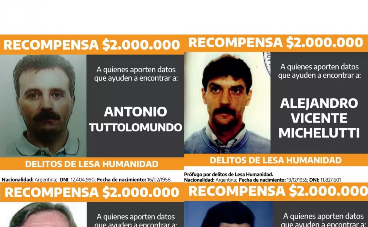 Recompensa a quienes aporten datos sobre prófugos condenados por delitos de lesa humanidad