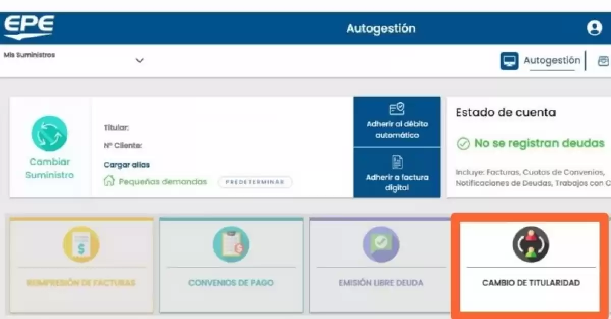 La EPE habilitó el cambio de titularidad del servicio desde su página web   
