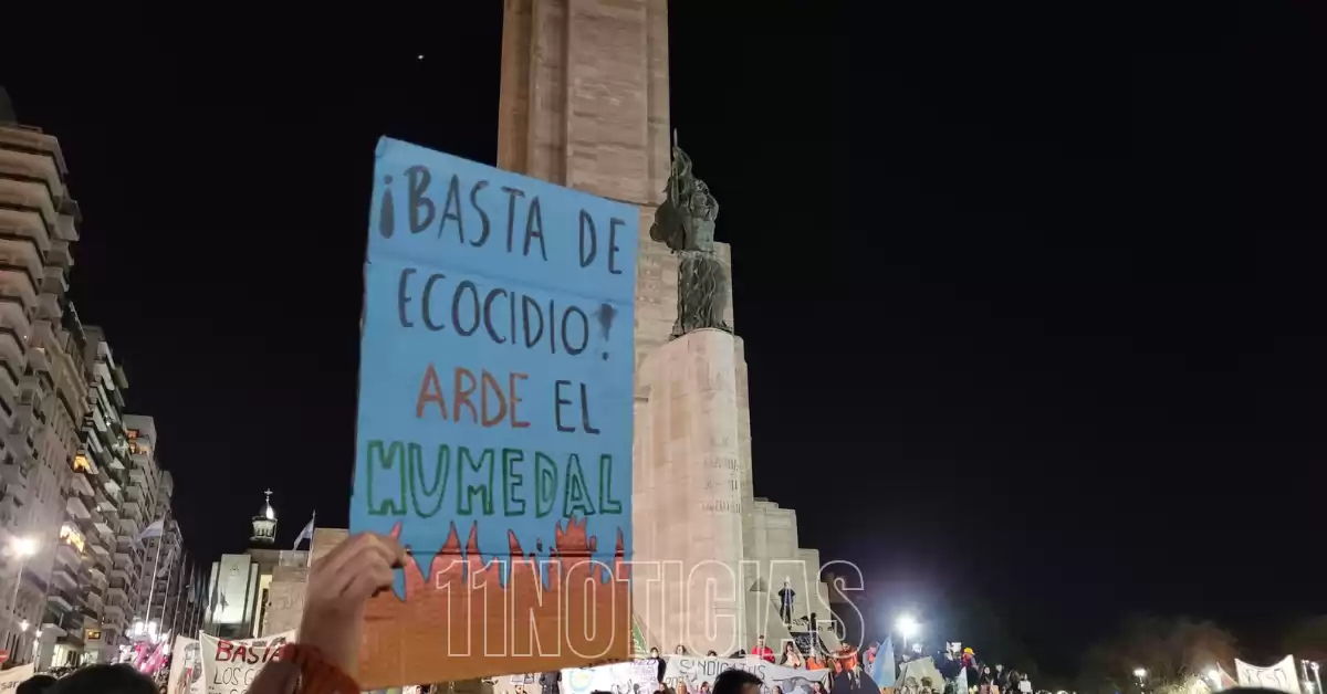 Masiva manifestación en el Monumento para pedir basta de quemas en las islas y por la Ley de Humedales
