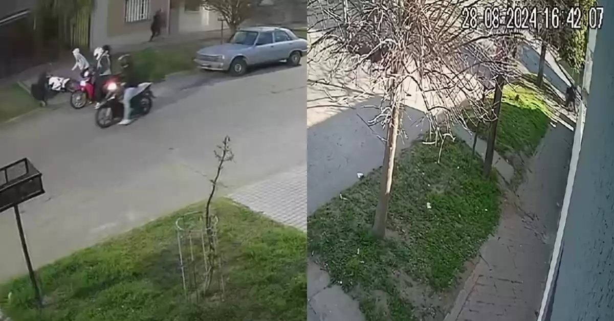 Cuatro motochorros quedaron grabados en dos robos en Fray Luis Beltrán  