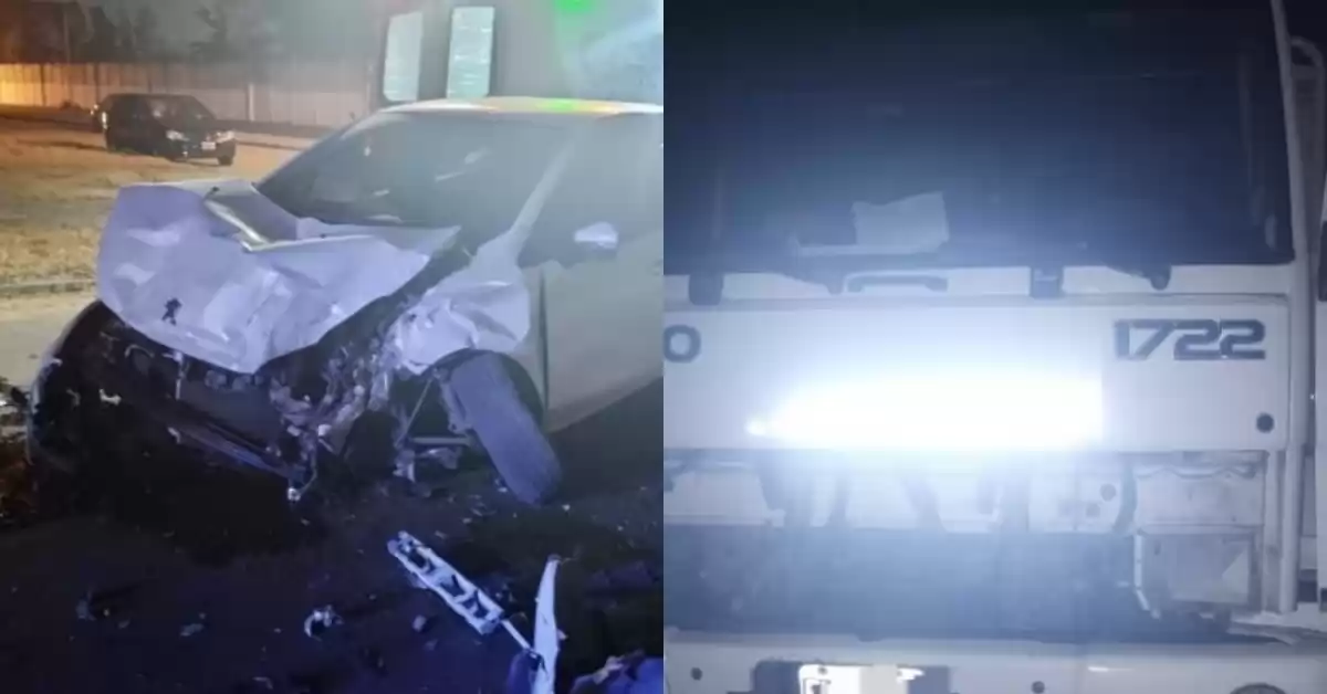 Impresionante accidente entre un auto y un camión en Puerto San Martín 