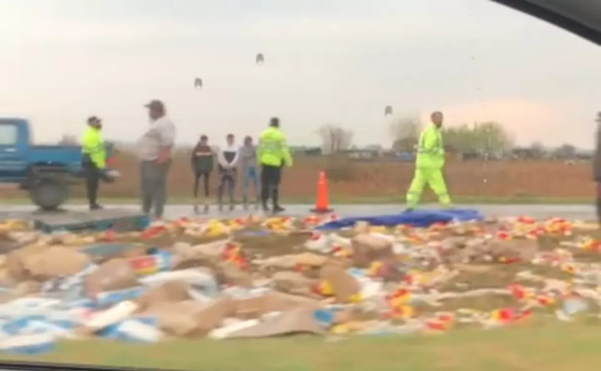 Despistó y volcó un camión en Autopista Rosario Santa Fe