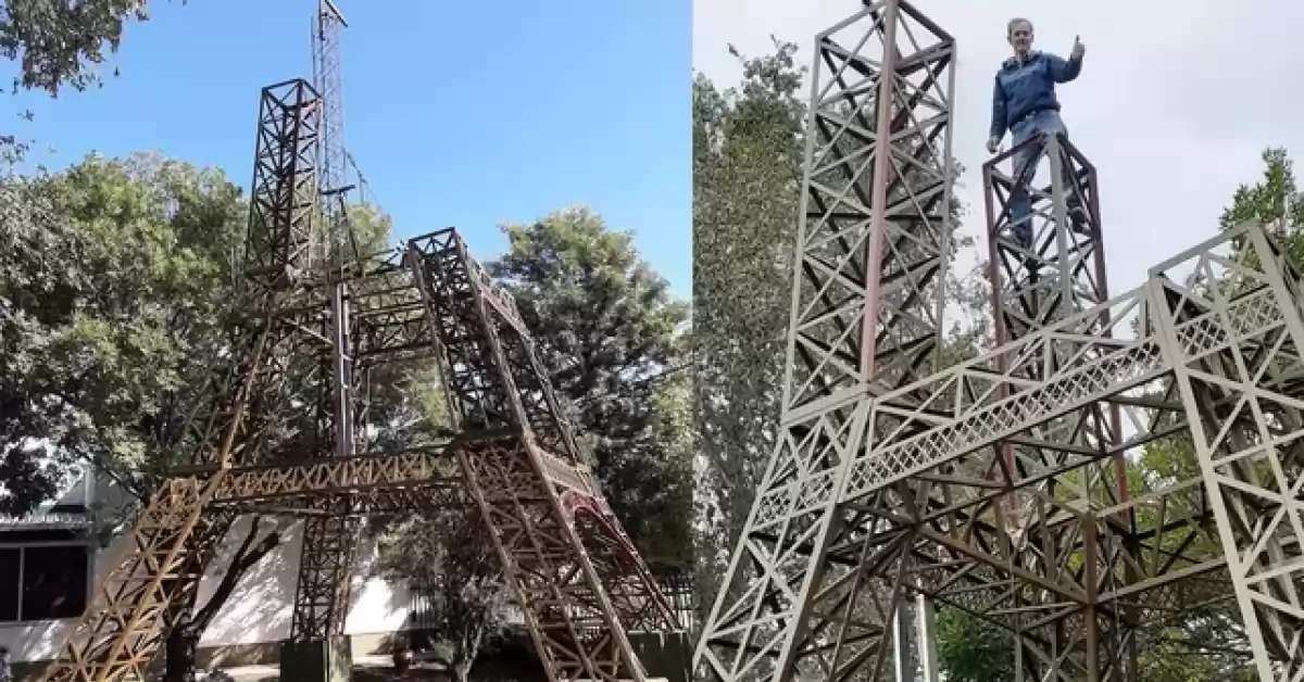 Un hombre construyó una réplica de la Torre Eiffel en su patio, a 240 km de Rosario