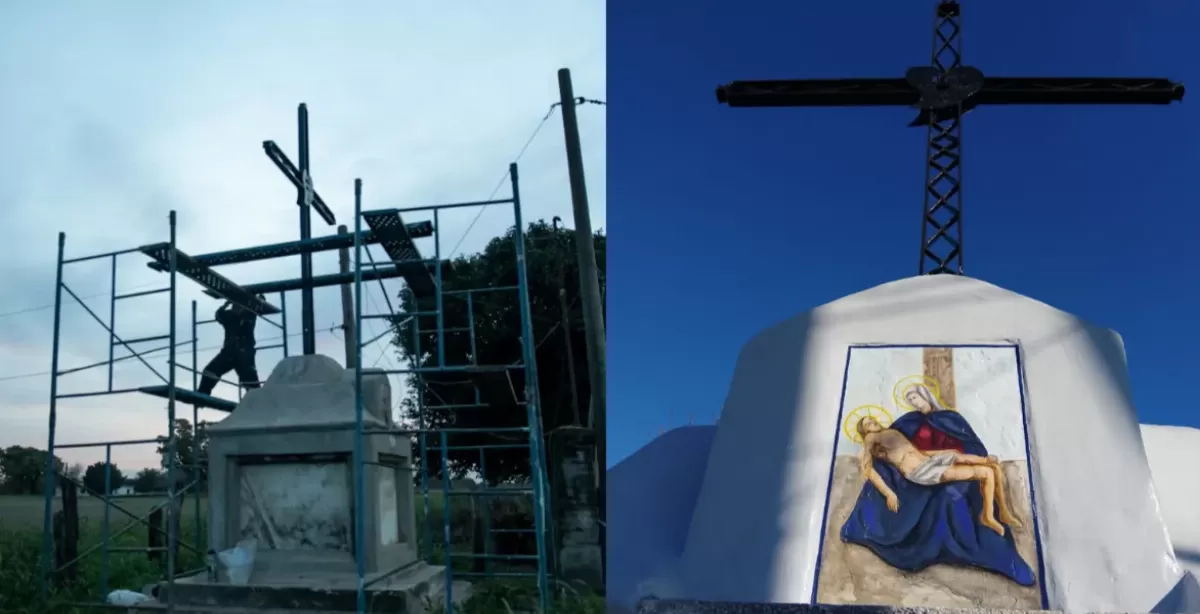 Comenzaron la restauración de “La cruz de la colonia” en Timbúes