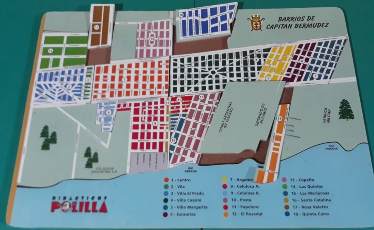 Venden un mapa encastrable con los barrios de Capitán Bermúdez