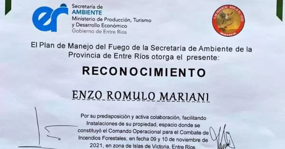 Entre Ríos hizo una distinción a un empresario ganadero señalado en Rosario como responsable de algunos de los incendios en el humedal