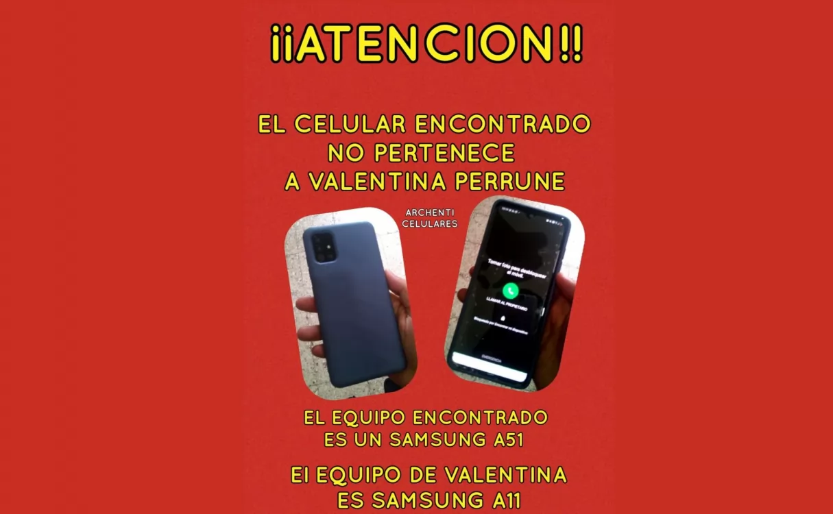 El celular encontrado no es el de Valentina y continúa la búsqueda