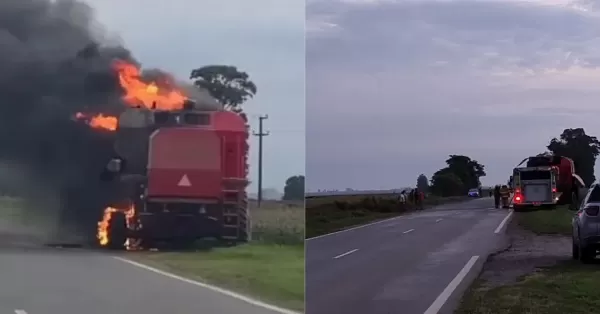 Se incendió una cosechadora sobre la Ruta Provincial 65 a la altura de Monje 