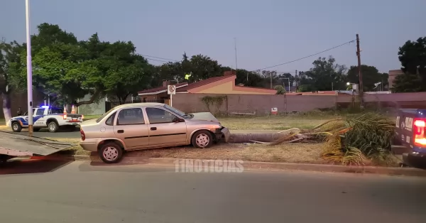 Capitán Bermúdez: un auto chocó contra una palmera y la tumbó