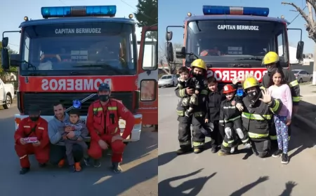 Los Bomberos de Bermúdez saludaron a otros dos niños por sus cumpleaños