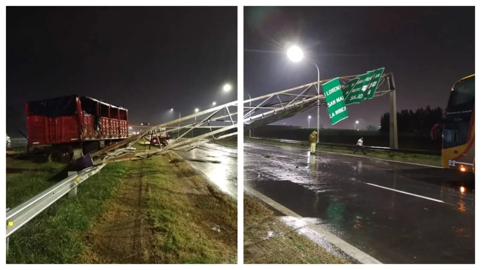 Dos camiones y un auto involucrados en el accidente en el que tumbaron el cartel de la Autopista