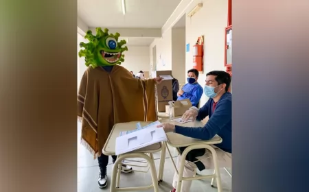 Votó el Coronavirus en Jujuy: un influencer se presentó en la mesa con una máscara de COVID-19