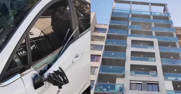 Rosario: Se desprendió un blindex de un edificio y cayó sobre un auto