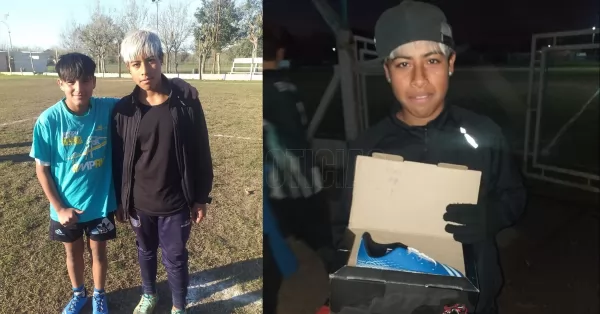 Hermoso gesto en Barrio Quinta: Ganó unos botines y se los regaló a su compañero que los necesitaba