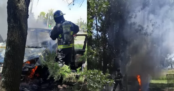 Un automóvil ardió en llamas frente a un campo en Ricardone 