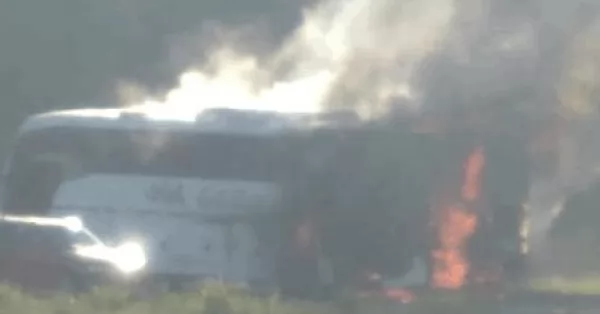 Se incendió un colectivo en la autopista Rosario - Buenos Aires
