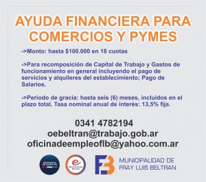 Accedé a la asistencia financiera para comercios y pymes en Fray Luis Beltrán