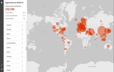 Microsoft lanzó un mapa global del Coronavirus