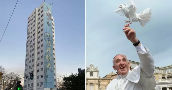 Martín Ron pinta en La Plata el mural del Papa Francisco más grande del mundo