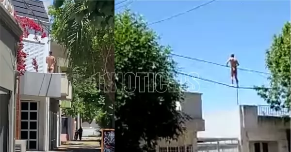 Rescataron a un hombre que caminaba desnudo por los cables de energía eléctrica