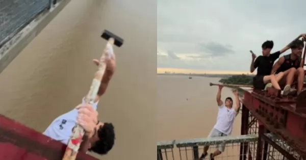 El influencer Gero Arias hizo un video colgado haciendo ejercicios sobre el vacío en el Puente Rosario - Victoria 