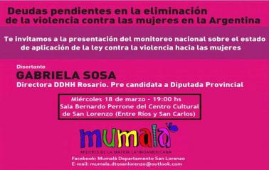 Mumalá invita a la presentación del “Monitoreo de la situación de la eliminación de la violencia contra las mujeres en Argentina”