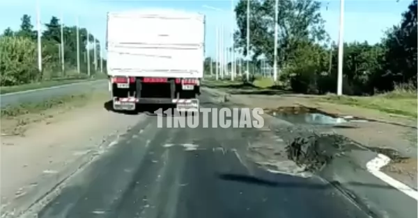 Camioneros indignados filman los impresionantes pozos de la Ruta 91